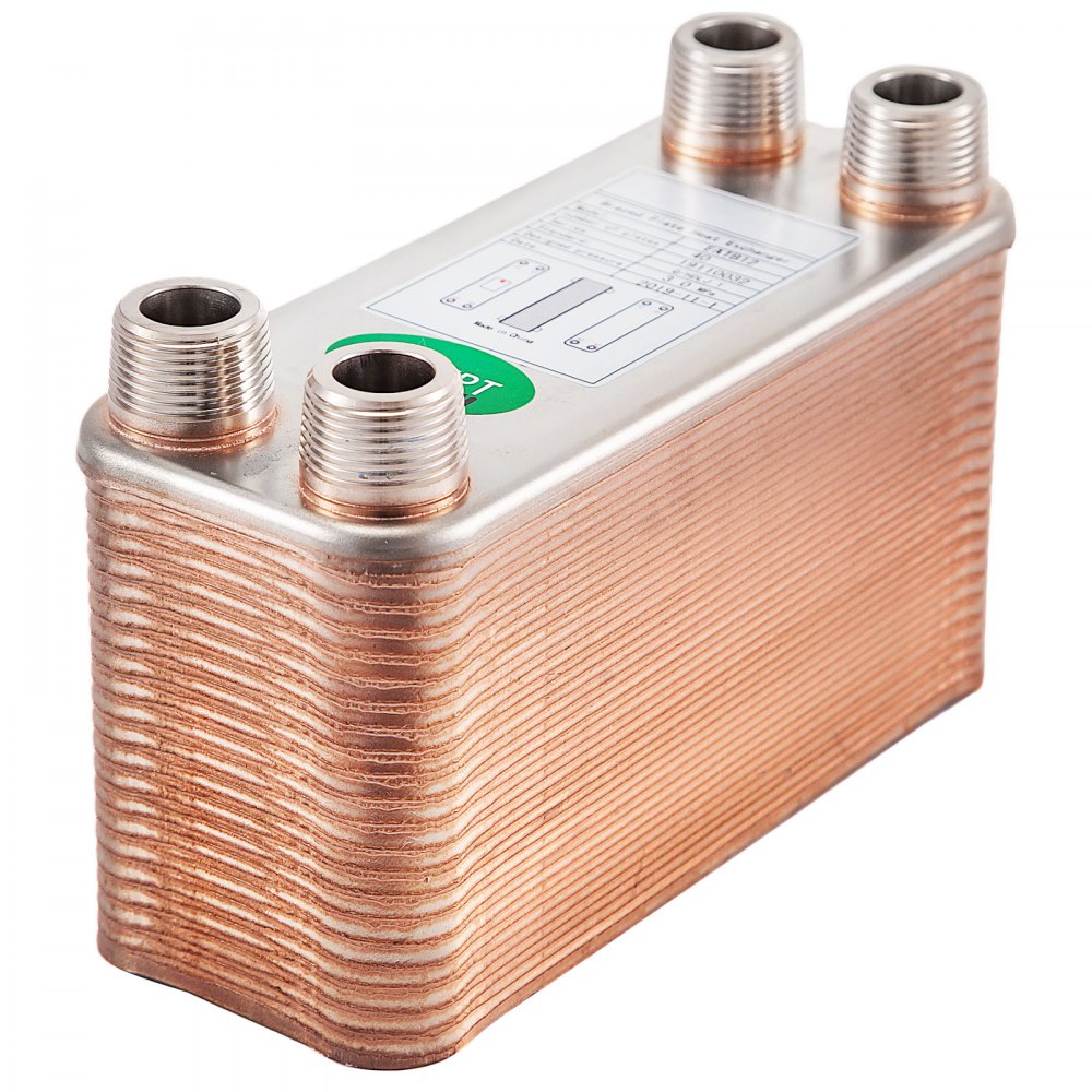 VEVOR Heat Exchanger 3\"x7.5\" 40 Plates Brazed Plate Heat Exchanger 316L 3/4\" MPT Heat Exchanger B3-12A Beer Wort Chiller for Hydronic Heating