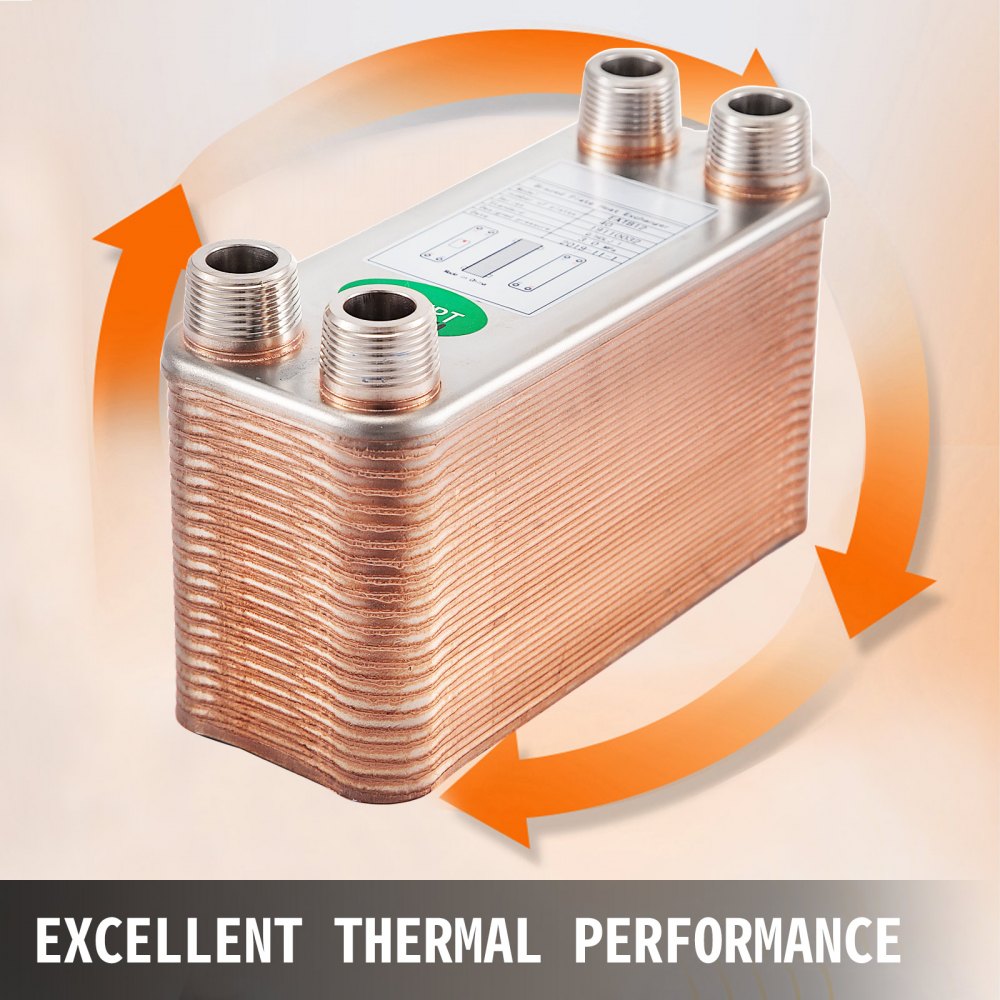 VEVOR Heat Exchanger 3\"x7.5\" 40 Plates Brazed Plate Heat Exchanger 316L 3/4\" MPT Heat Exchanger B3-12A Beer Wort Chiller for Hydronic Heating