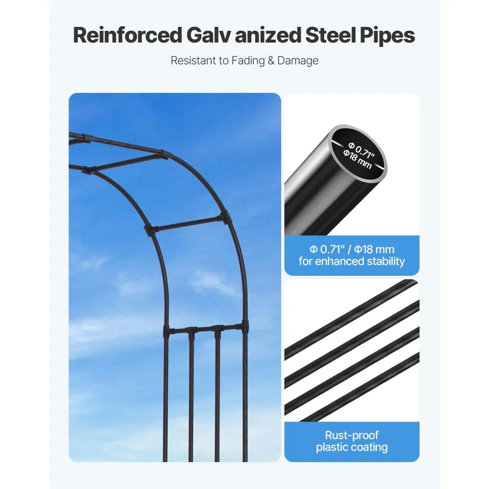 VEVOR Garden Arbor, 94.5 (H) x 126 (W) x 15.8 (D) in Metal Archway, Sturdy Outdoor Trellis Arch with Stakes, Easy to Assemble, Pergola Arbor for Plant Climbing Yard Lawn Wedding Party Decoration