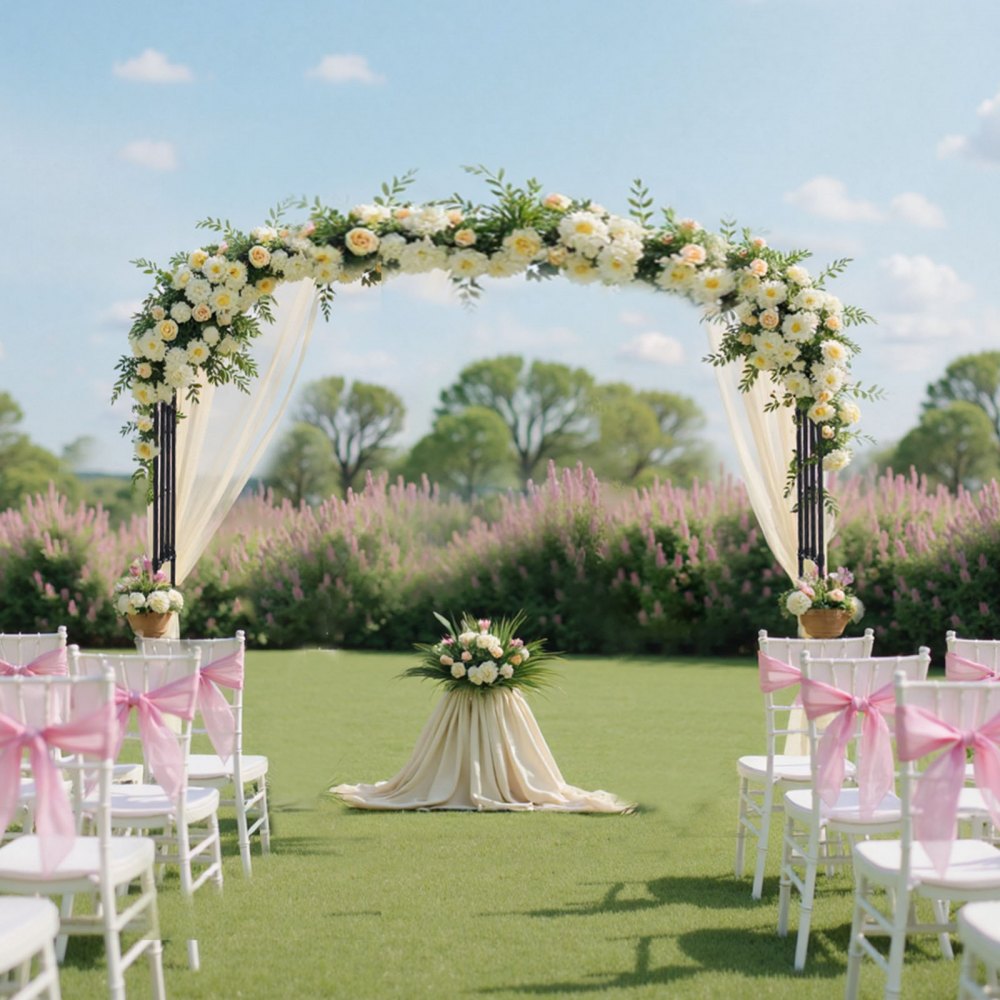 VEVOR Garden Arbor, 94.5 (H) x 126 (W) x 15.8 (D) in Metal Archway, Sturdy Outdoor Trellis Arch with Stakes, Easy to Assemble, Pergola Arbor for Plant Climbing Yard Lawn Wedding Party Decoration