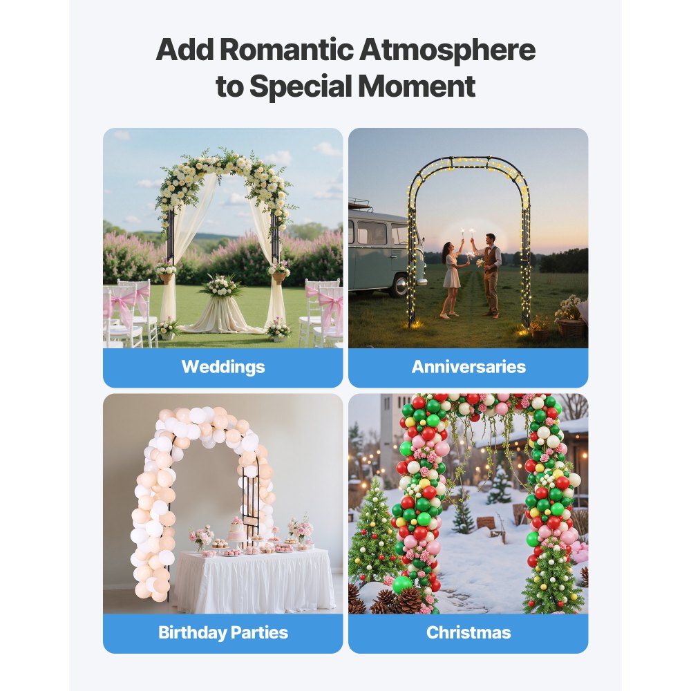 VEVOR Garden Arbor, 94.5 (H) x 59 (W) x 15.8 (D) in Metal Archway, Sturdy Outdoor Trellis Arch with Stakes, Easy to Assemble, Pergola Arbor for Plant Climbing Yard Lawn Wedding Party Decoration