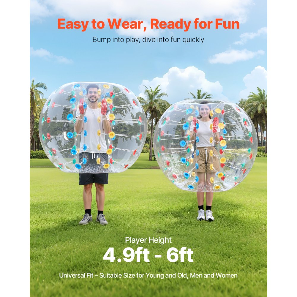 VEVOR Inflatable Bumper Balls 1-Pack, 5FT/1.5M Body Sumo Zorb Ball, 0.8mm Thick PVC Human Hamster Bubble Knocker for Outdoor Sports Team Gaming Play, Bopper Toy for Garden Yard Park, Multicolor