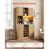 VEVOR Wine Cabinet, Coffee Bar Cabinet with 9 Wine Bottle Racks, Modern Buffet Sideboard with Glass Holder, LED Light, Charging Station, for Home Kitchen, Living Room, Dining Room, Natural Wood Finish