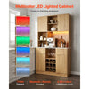 VEVOR Wine Cabinet, Coffee Bar Cabinet with 9 Wine Bottle Racks, Modern Buffet Sideboard with Glass Holder, LED Light, Charging Station, for Home Kitchen, Living Room, Dining Room, Natural Wood Finish