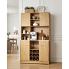 VEVOR Wine Cabinet, Coffee Bar Cabinet with 9 Wine Bottle Racks, Modern Buffet Sideboard with Glass Holder, LED Light, Charging Station, for Home Kitchen, Living Room, Dining Room, Natural Wood Finish
