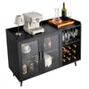 VEVOR Wine Cabinet, Coffee Bar Cabinet with 9 Wine Bottle Racks, Modern Buffet Sideboard with Glass Holder, Adjustable LED Brightness, for Home Kitchen, Living Room, Dining Room, Black Wood Grain