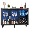 VEVOR Wine Cabinet, Coffee Bar Cabinet with 9 Wine Bottle Racks, Modern Buffet Sideboard with Glass Holder, Adjustable LED Brightness, for Home Kitchen, Living Room, Dining Room, Black Wood Grain