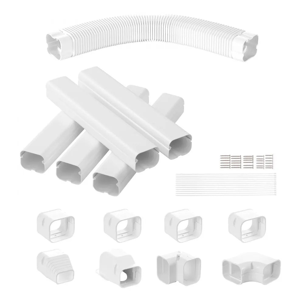 VEVOR Mini Split Line Set Cover 3-inch W 10Ft L, PVC Decorative Pipe Line Cover For Air Conditioner with 5 Straight Ducts & Full Components Easy to Install, Paintable for Heat Pumps, White