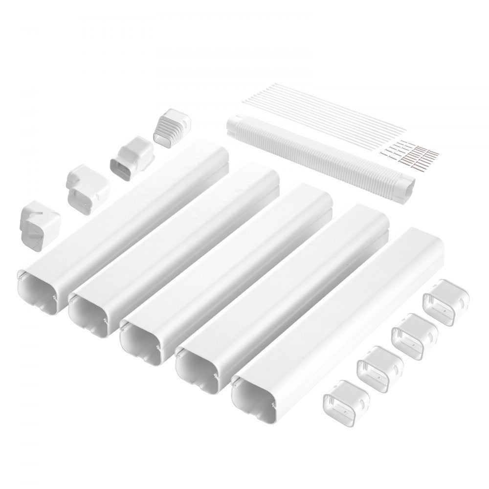 VEVOR Mini Split Line Set Cover 3-inch W 10Ft L, PVC Decorative Pipe Line Cover For Air Conditioner with 5 Straight Ducts & Full Components Easy to Install, Paintable for Heat Pumps, White