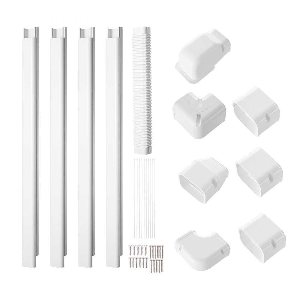 VEVOR Mini Split Line Set Cover 3-inch W 15.8Ft L, PVC Decorative Pipe Line Cover For Air Conditioner with 4 Straight Ducts & Full Components Easy to Install, Paintable for Heat Pumps, White