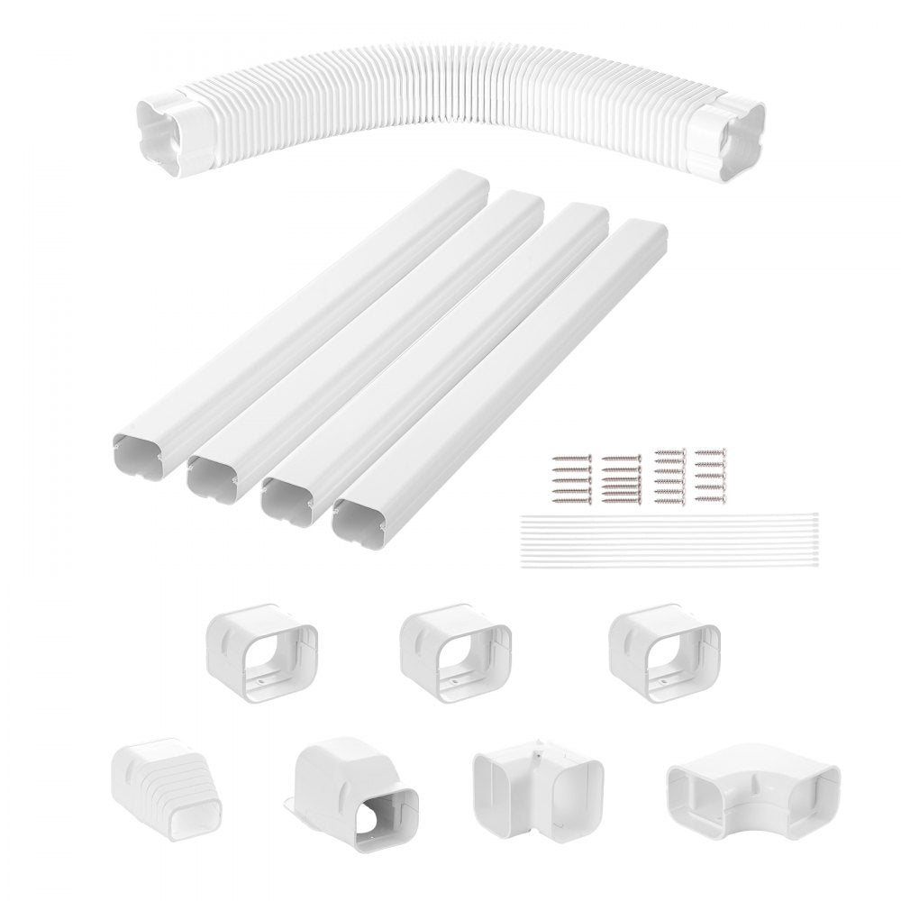 VEVOR Mini Split Line Set Cover 3-inch W 15.8Ft L, PVC Decorative Pipe Line Cover For Air Conditioner with 4 Straight Ducts & Full Components Easy to Install, Paintable for Heat Pumps, White