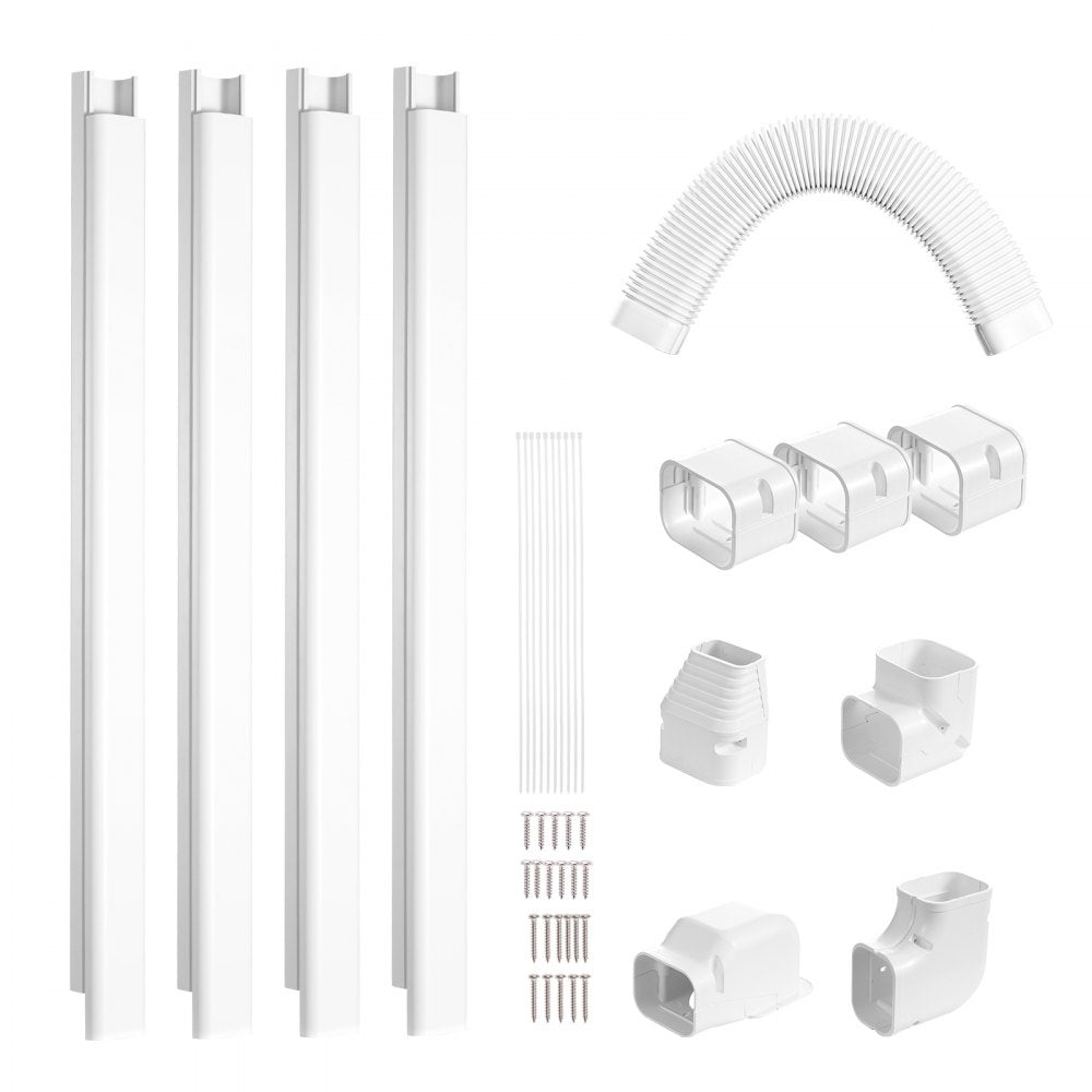 VEVOR Mini Split Line Set Cover 3-inch W 15.8Ft L, PVC Decorative Pipe Line Cover For Air Conditioner with 4 Straight Ducts & Full Components Easy to Install, Paintable for Heat Pumps, White