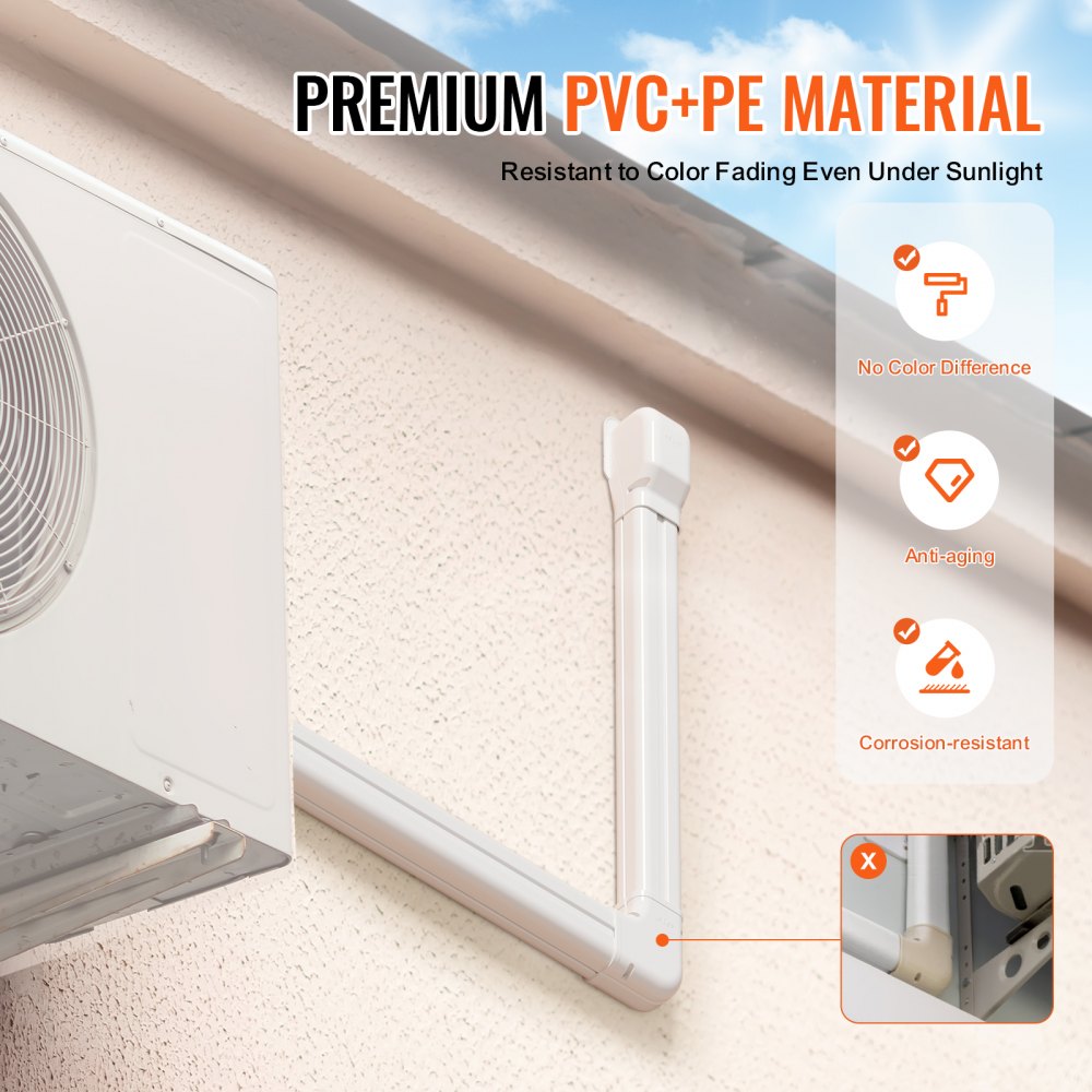 VEVOR Mini Split Line Set Cover 3-inch W 17.6Ft L, PVC Decorative Pipe Line Cover For Air Conditioner with 4 Straight Ducts & Full Components Easy to Install, Paintable for Heat Pumps, White