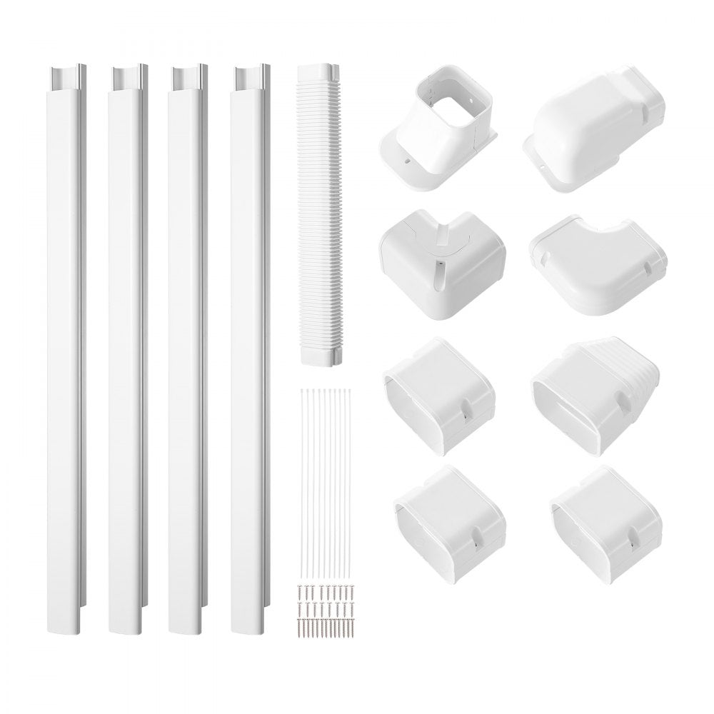 VEVOR Mini Split Line Set Cover 3-inch W 17.6Ft L, PVC Decorative Pipe Line Cover For Air Conditioner with 4 Straight Ducts & Full Components Easy to Install, Paintable for Heat Pumps, White