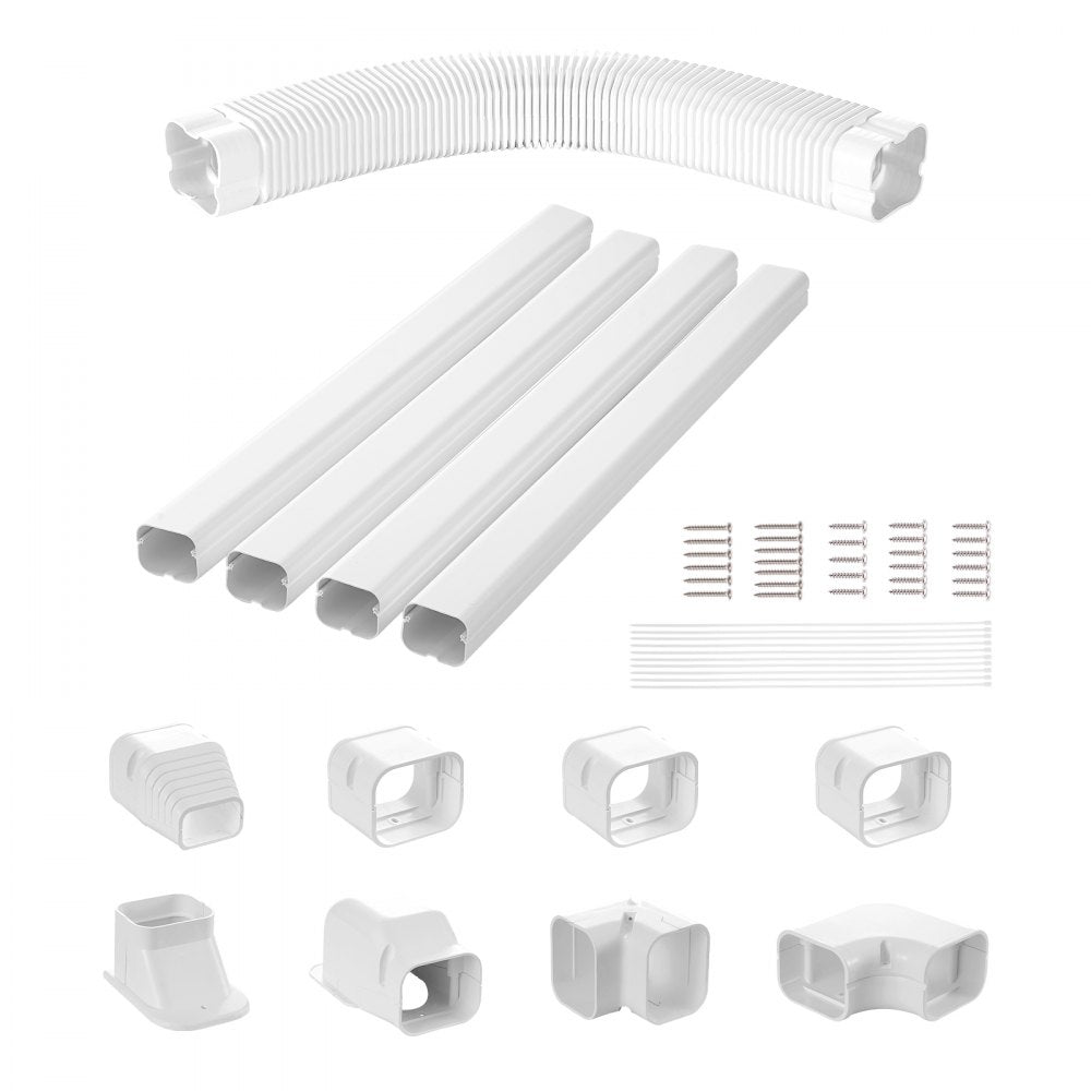 VEVOR Mini Split Line Set Cover 3-inch W 17.6Ft L, PVC Decorative Pipe Line Cover For Air Conditioner with 4 Straight Ducts & Full Components Easy to Install, Paintable for Heat Pumps, White