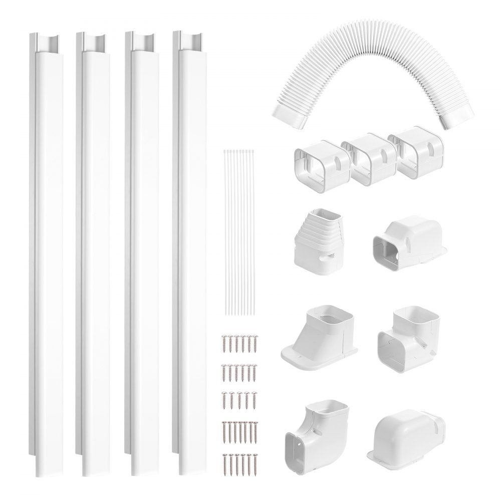 VEVOR Mini Split Line Set Cover 3-inch W 17.6Ft L, PVC Decorative Pipe Line Cover For Air Conditioner with 4 Straight Ducts & Full Components Easy to Install, Paintable for Heat Pumps, White