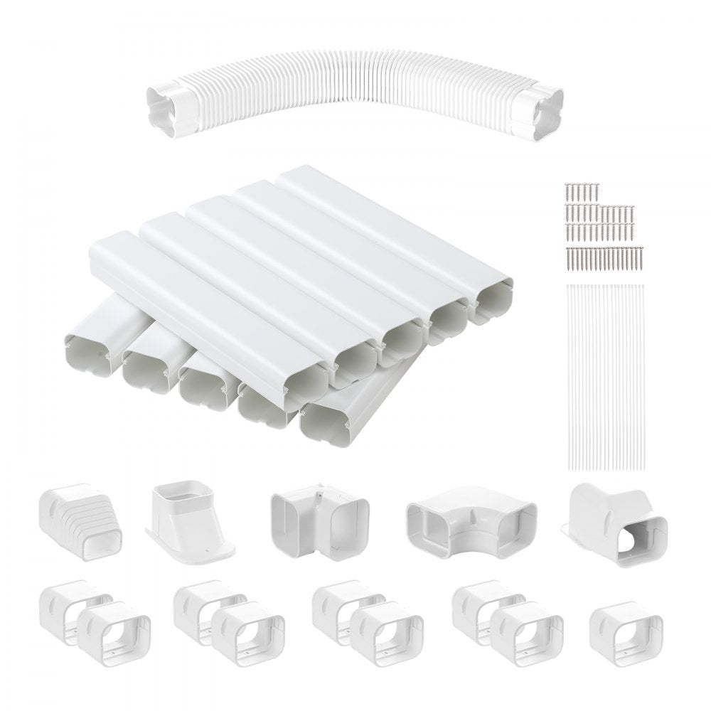 VEVOR Mini Split Line Set Cover 3-inch W 17.7Ft L, PVC Decorative Pipe Line Cover For Air Conditioner with 10 Straight Ducts & Full Components Easy to Install, Paintable for Heat Pumps, White