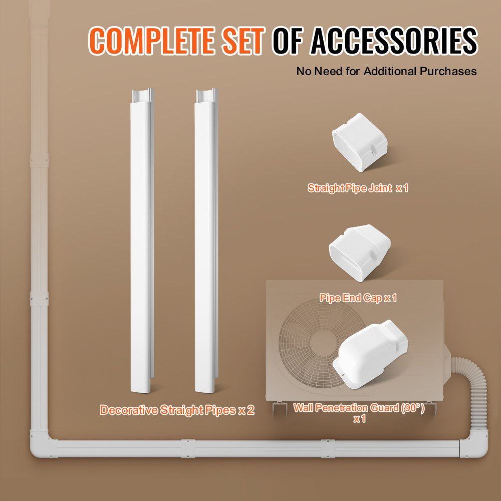 VEVOR Mini Split Line Set Cover 3-inch W 7.4Ft L, PVC Decorative Pipe Line Cover For Air Conditioner with 2 Straight Ducts & Full Components Easy to Install, Paintable for Heat Pumps, White