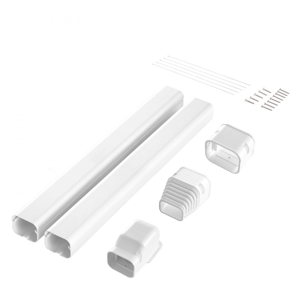 VEVOR Mini Split Line Set Cover 3-inch W 7.4Ft L, PVC Decorative Pipe Line Cover For Air Conditioner with 2 Straight Ducts & Full Components Easy to Install, Paintable for Heat Pumps, White