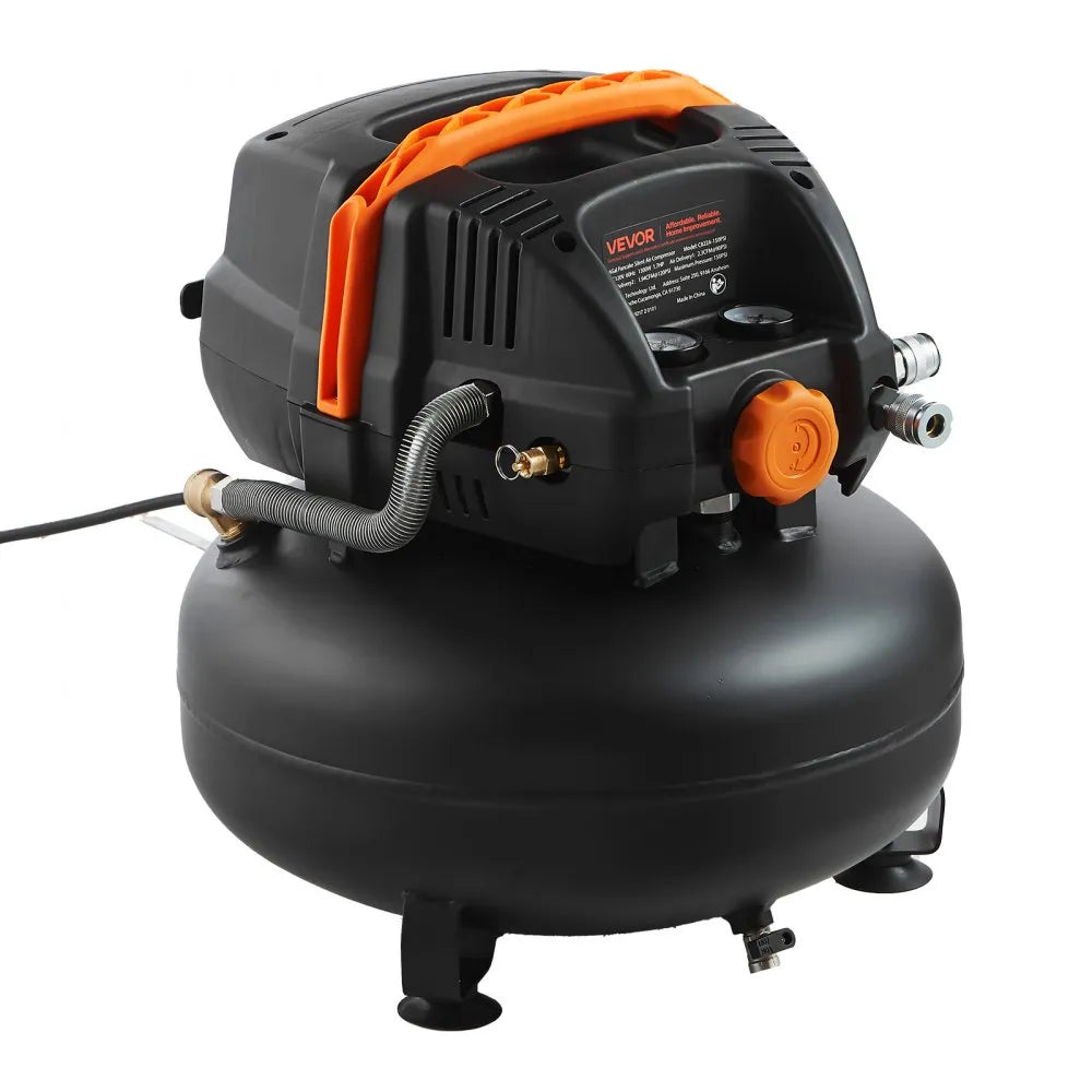 VEVOR 6 Gallon Air Compressor, 1.7HP 2.3CFM @ 90PSI Portable Pancake Air Compressor & 150PSI Max Working Pressure, Oil-Free Compressor Tank for Tire Inflation, Spray Painting, Woodwork Nailing, 120V