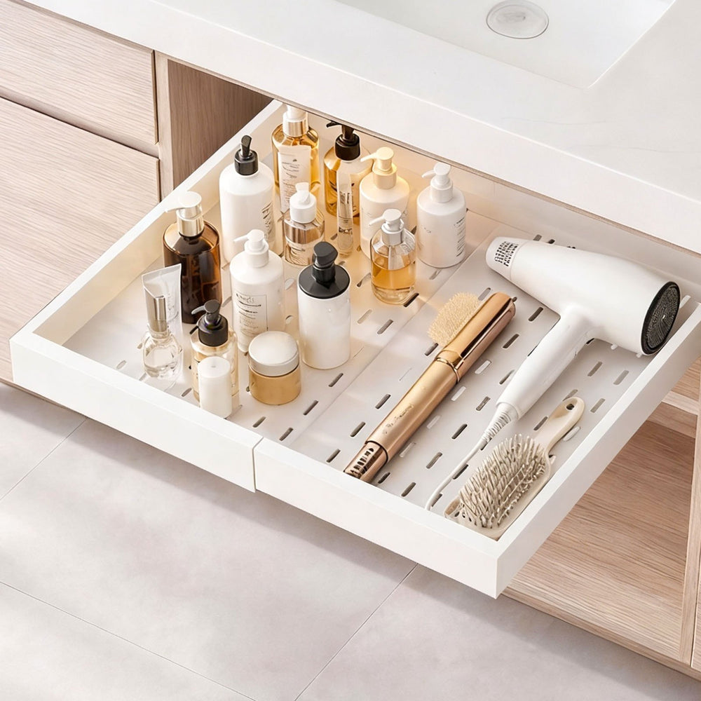 VEVOR Pull Out Cabinet Organizer, 2 Pack Expandable Width (12.2"-18.9"), 20.47" Deep Pull Out Drawers for Cabinets, Sliding Drawer for Kitchen Pantry Cabinet Organizer with Nano Adhesive Strips, White