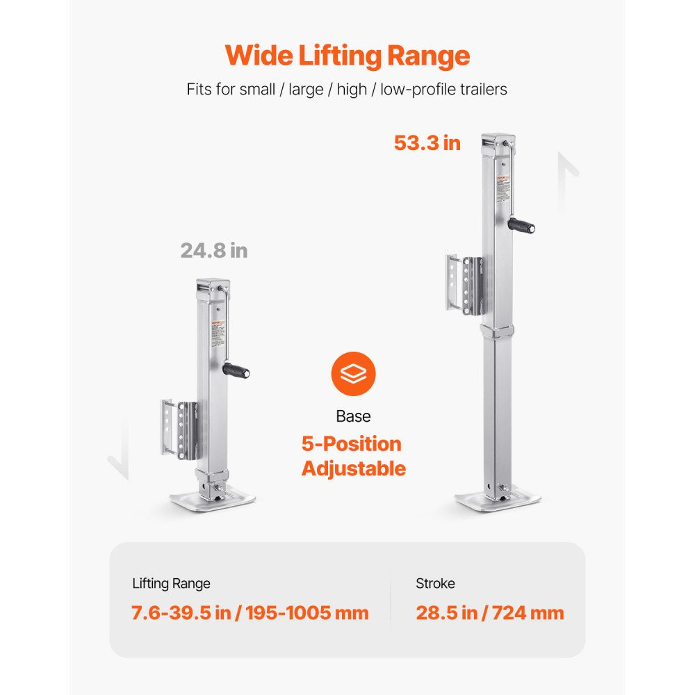 VEVOR Trailer Jack, 8000 lbs Static Load Capacity, Heavy Duty Swivel Bolt-on Trailer Jack, 28.5" Lift Trailer Jack Stand with Handle for RV Trailer, Horse Trailer, Utility Trailer, and Yacht Trailer