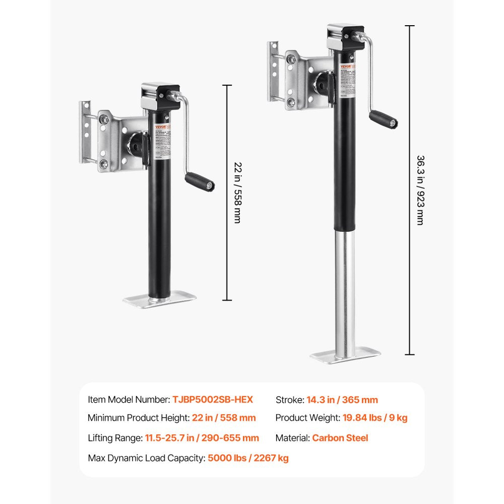 VEVOR Trailer Jack, 5000 lbs Dynamic Load Capacity, Heavy Duty Swivel Bolt-on Trailer Jack, 14.3" Lift Trailer Jack Stand with Handle for RV Trailer, Horse Trailer, Utility Trailer, and Yacht Trailer