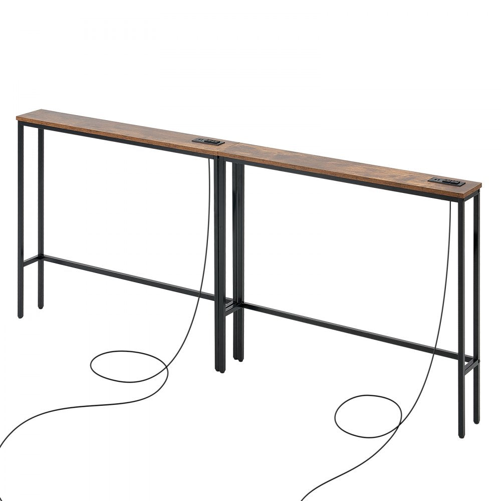 VEVOR Narrow Console Table, 2 Pack Behind Couch Table with Power Outlets, 1-Tier Long Entryway Table, Narrow Sofa Table with Metal Frame and Charge Station, for Entryway, Hallway, Living Room