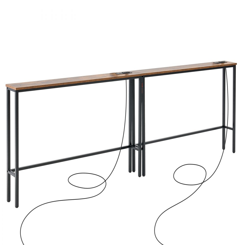 VEVOR Narrow Console Table, 2 Pack Behind Couch Table with Power Outlets, 1-Tier Long Entryway Table, Narrow Sofa Table with Metal Frame and Charge Station, for Entryway, Hallway, Living Room