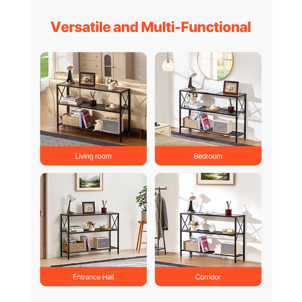VEVOR Narrow Console Sofa Table, 41.7 inches Behind Couch Table, 3-Tier Long Entryway Table and Skinny Hallway Table, Narrow Sofa Table with Metal Frame, for Entryway, Hallway, Living Room & Bedroom