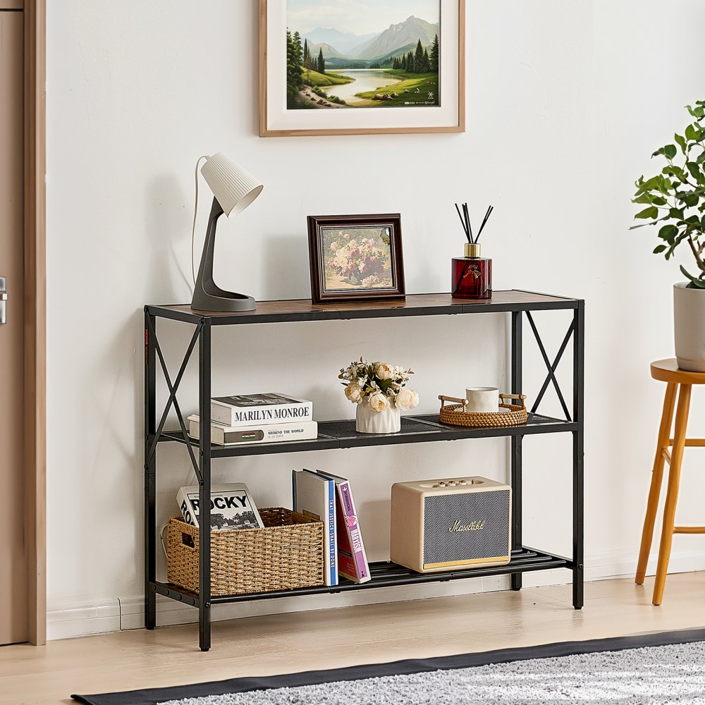 VEVOR Narrow Console Sofa Table, 41.7 inches Behind Couch Table, 3-Tier Long Entryway Table and Skinny Hallway Table, Narrow Sofa Table with Metal Frame, for Entryway, Hallway, Living Room & Bedroom