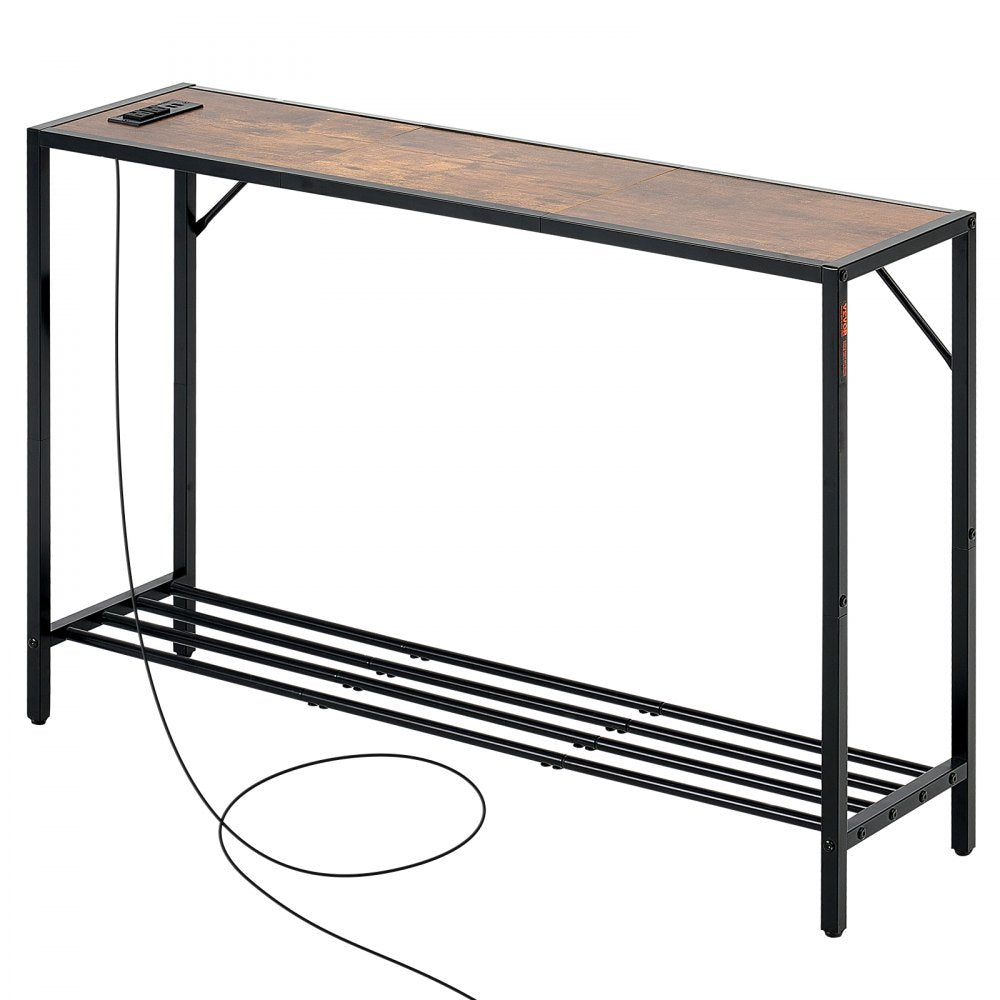 VEVOR Narrow Console Table, 41.7" Behind Couch Table with Power Outlets, 2-Tier Long Entryway Table, Sofa Table with Metal Frame and Charge Station, for Entryway, Hallway, Living Room