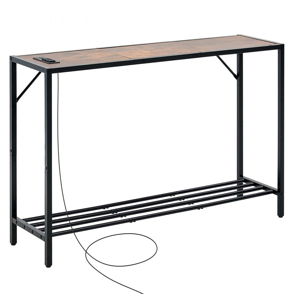 VEVOR Narrow Console Table, 41.7" Behind Couch Table with Power Outlets, 2-Tier Long Entryway Table, Sofa Table with Metal Frame and Charge Station, for Entryway, Hallway, Living Room