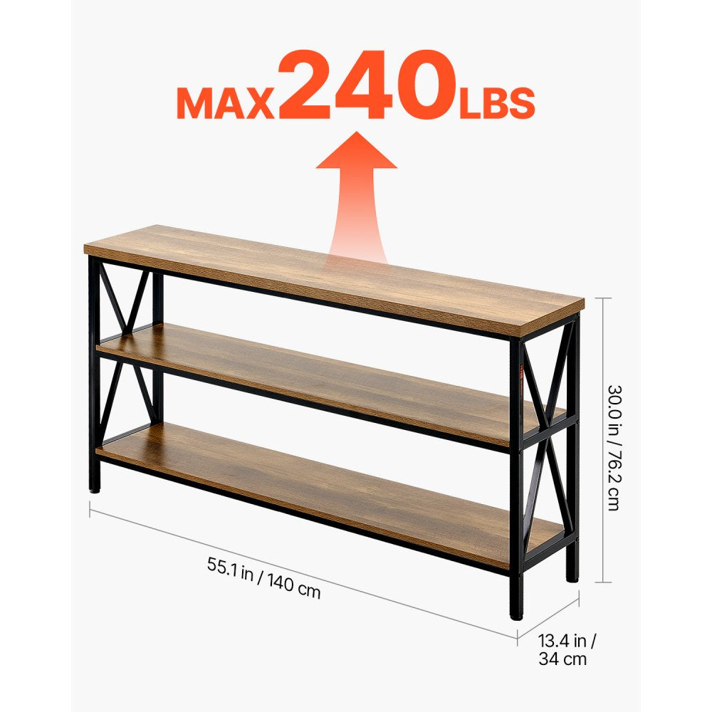 VEVOR Narrow Console Sofa Table, 55.1 inches Behind Couch Table, 3-Tier Long Entryway Table and Skinny Hallway Table, Narrow Sofa Table with Metal Frame, for Entryway, Hallway, Living Room & Bedroom