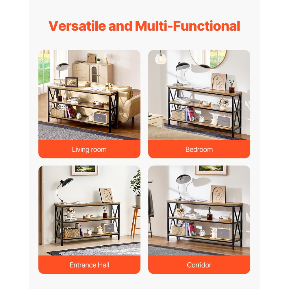 VEVOR Narrow Console Sofa Table, 55.1 inches Behind Couch Table, 3-Tier Long Entryway Table and Skinny Hallway Table, Narrow Sofa Table with Metal Frame, for Entryway, Hallway, Living Room & Bedroom