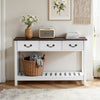 VEVOR 47 in Console Table, Farmhouse Desk Behind the Couch with Drawers and Bottom Storage Shelf, Wooden Rectangle Entrance Narrow Sofa Table for Hallway, Bedroom, Living Room, Foyer, Brown + White