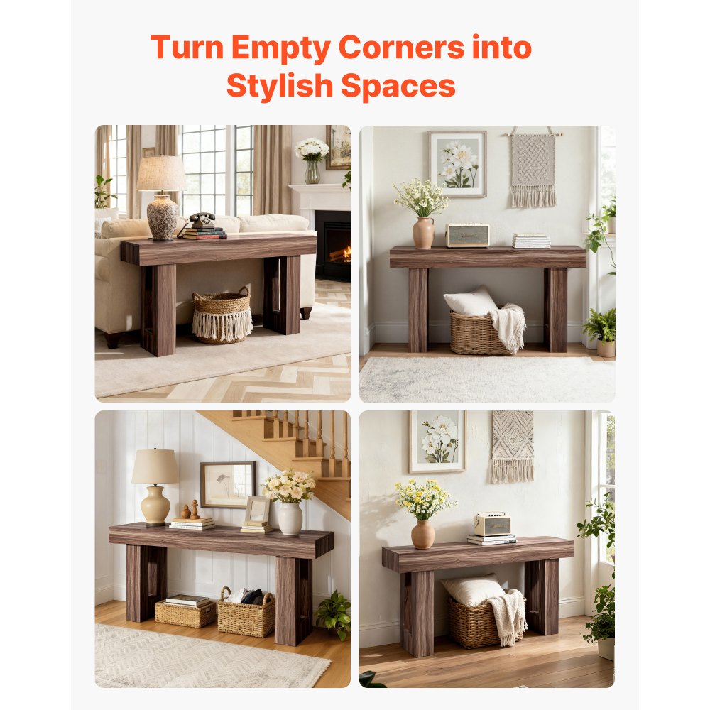 VEVOR 63 in Console Table, Farmhouse Desk Behind the Couch, Wooden Rectangle Entrance Desk, Narrow Long Sofa Table Accent Stand for Hallway, Bedroom, Living Room, Foyer, Easy Assembly, Brown