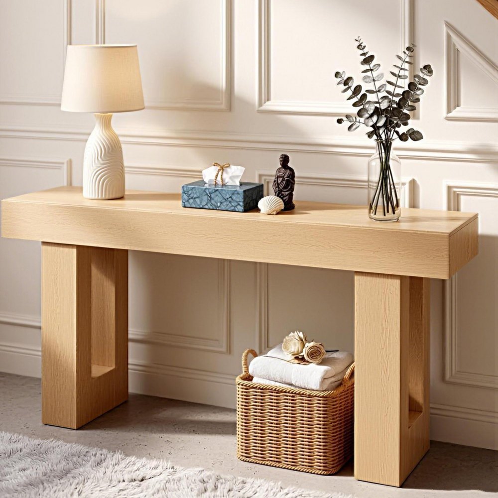 VEVOR 63 in Console Table, Farmhouse Desk Behind the Couch, Wooden Rectangle Entrance Desk, Narrow Long Sofa Table Accent Stand for Hallway, Bedroom, Living Room, Foyer, Easy Assembly, Burlywood