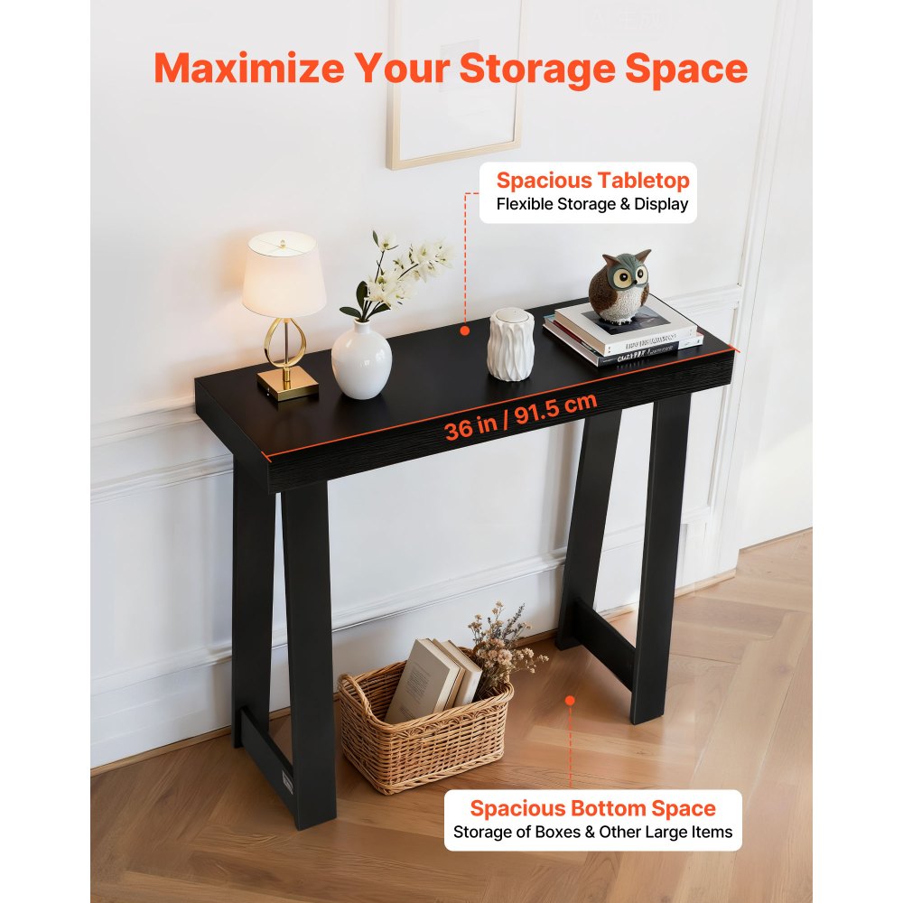 VEVOR 36 in Console Table, Modern Desk Behind the Couch, Wooden Rectangle Entrance Desk, Narrow Long Sofa Table Accent Stand, Ideal for Hallway, Bedroom, Living Room, Foyer, Easy Assembly, Black