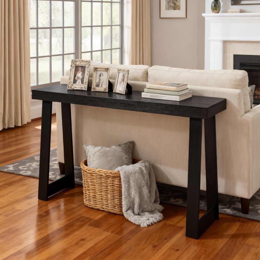 VEVOR 46 in Console Table, Modern Desk Behind the Couch, Wooden Rectangle Entrance Desk, Narrow Long Sofa Table Accent Stand for Hallway, Bedroom, Living Room, Foyer, Easy Assembly, Black