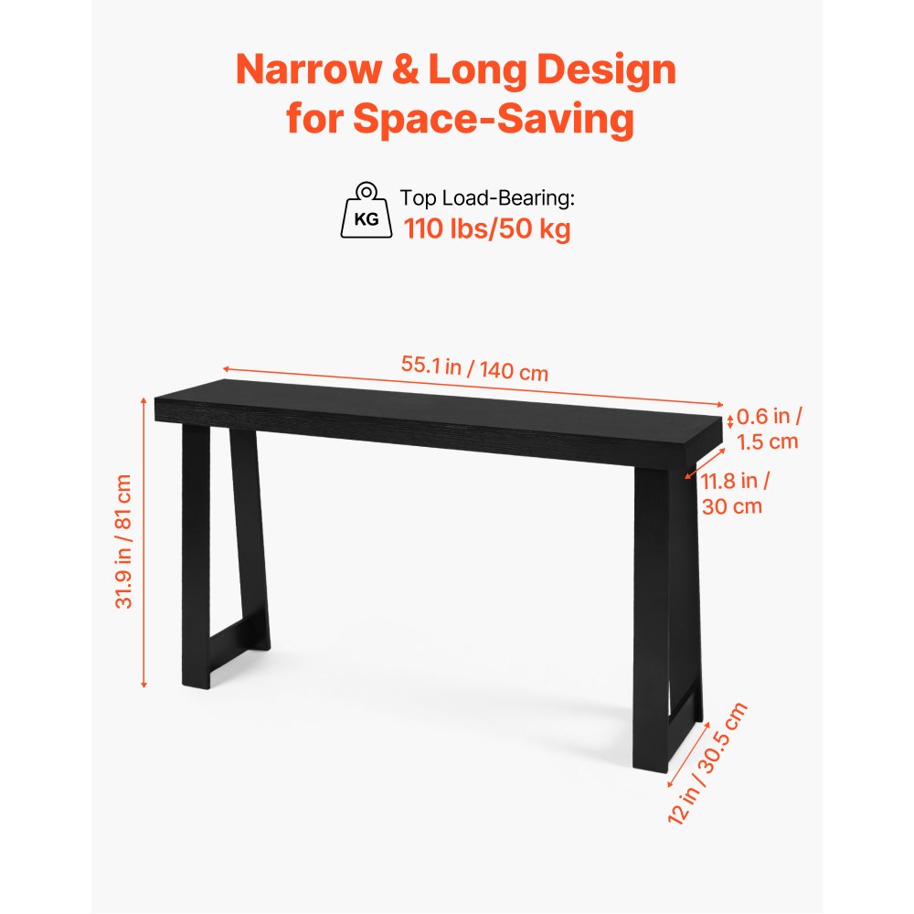 VEVOR 56 in Console Table, Modern Desk Behind the Couch, Wooden Rectangle Entrance Desk, Narrow Long Sofa Table Accent Stand, Ideal for Hallway, Bedroom, Living Room, Foyer, Easy Assembly, Black