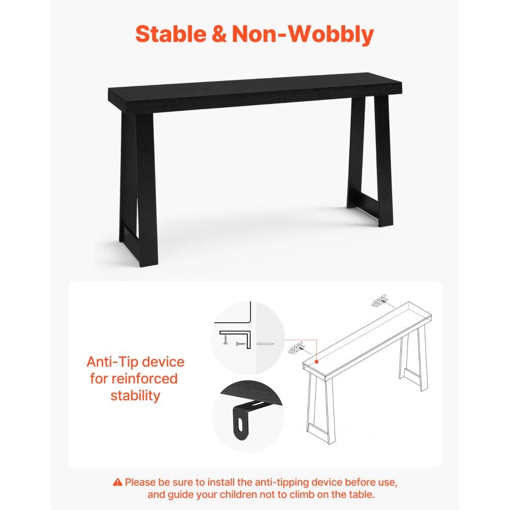 VEVOR 56 in Console Table, Modern Desk Behind the Couch, Wooden Rectangle Entrance Desk, Narrow Long Sofa Table Accent Stand, Ideal for Hallway, Bedroom, Living Room, Foyer, Easy Assembly, Black