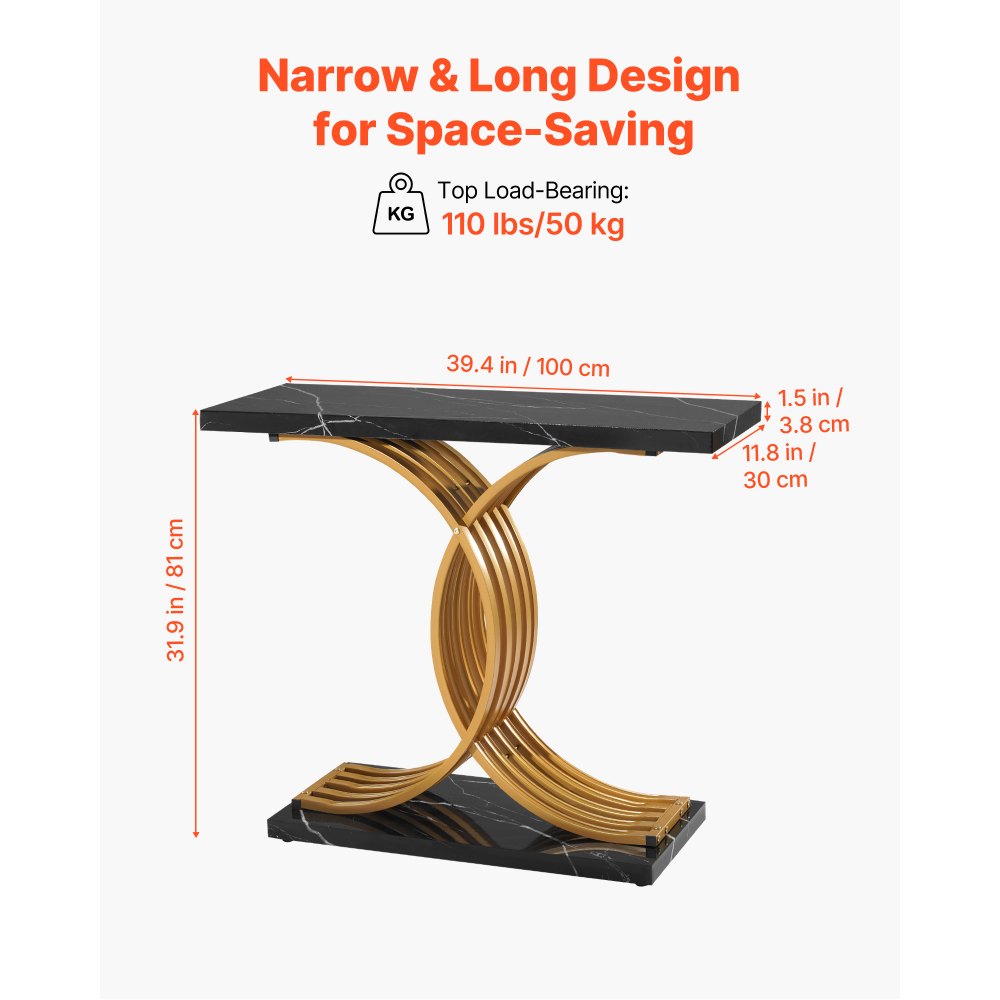VEVOR 39 in Gold Console Table, Modern Desk Behind the Couch, Wood Rectangle Entrance Desk, Narrow Long Sofa Table Accent Stand with Metal Legs for Hallway, Bedroom, Living Room, Foyer, Easy Assembly