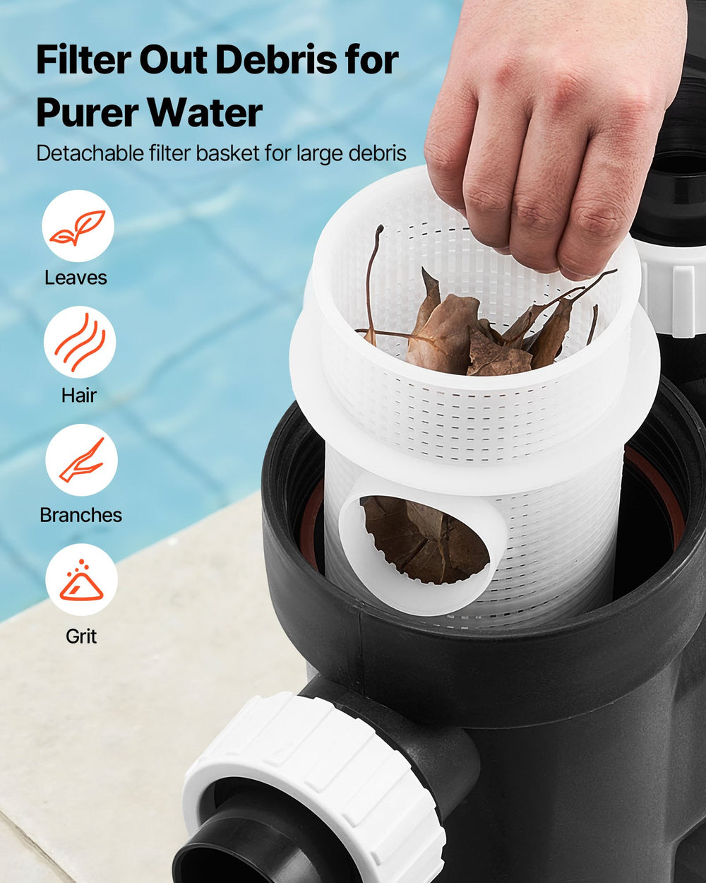 VEVOR Variable Speed Pool Pump - detachable filter basket for debris