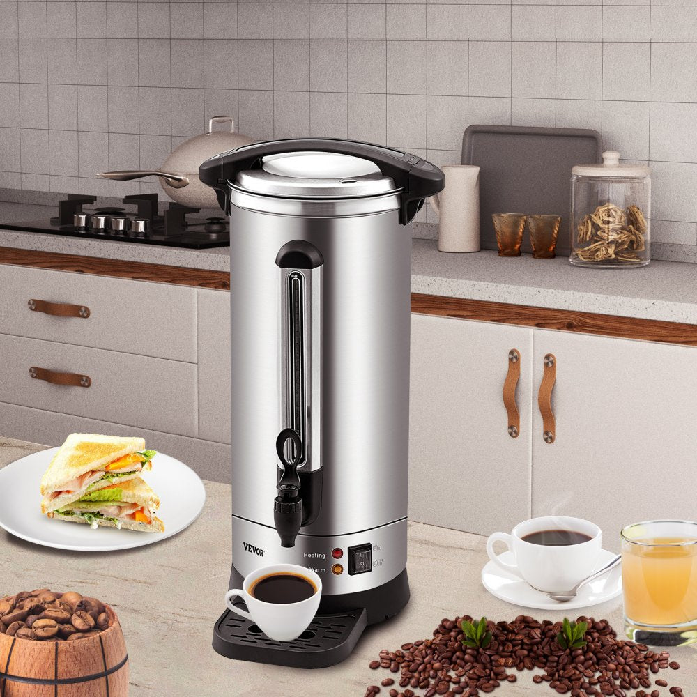 VEVOR Commercial Coffee Urn, 65 Cups Stainless Steel Large Coffee Dispenser, 1500W 110V Electric Coffee Maker Urn For Quick Brewing, Hot Water Urn with Detachable Power Cord for Easy Cleaning, Silver