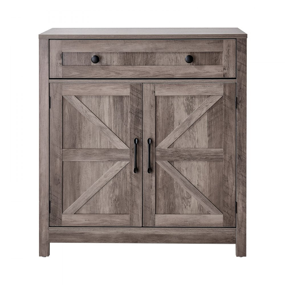 VEVOR Coffee Bar Cabinet, Farmhouse Coffee Bar Table with Drawer, Buffet Stand Cabinet with 2 Barn Doors, Sideboard Buffet Station for Living Room, Entryway, Kitchen, 29.5 x 14.7 x 31.5 in, Grey