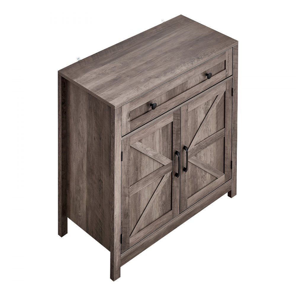 VEVOR Coffee Bar Cabinet, Farmhouse Coffee Bar Table with Drawer, Buffet Stand Cabinet with 2 Barn Doors, Sideboard Buffet Station for Living Room, Entryway, Kitchen, 29.5 x 14.7 x 31.5 in, Grey