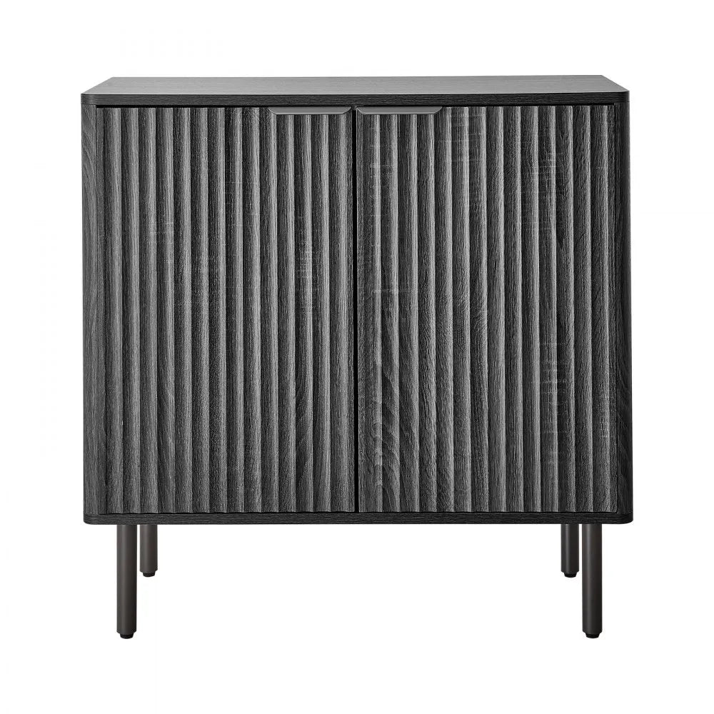 VEVOR Coffee Bar Cabinet, Mid Century Fluted Coffee Bar Table with 2-Tier Storage, Buffet Stand Cabinet with Barn Door, Sideboard Buffet Station for Living Room, Entryway, 31.5 x 14.7 x 31.5 in, Black
