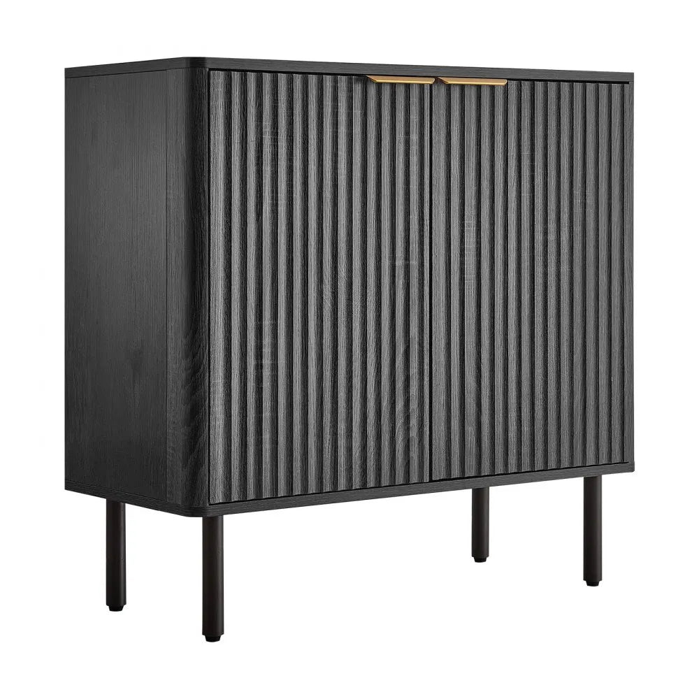 VEVOR Coffee Bar Cabinet, Mid Century Fluted Coffee Bar Table with 2-Tier Storage, Buffet Stand Cabinet with Barn Door, Sideboard Buffet Station for Living Room, Entryway, 31.5 x 14.7 x 31.5 in, Black