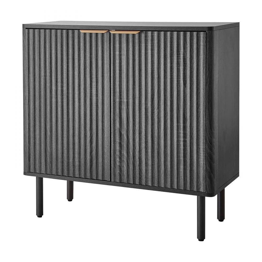 VEVOR Coffee Bar Cabinet, Mid Century Fluted Coffee Bar Table with 2-Tier Storage, Buffet Stand Cabinet with Barn Door, Sideboard Buffet Station for Living Room, Entryway, 31.5 x 14.7 x 31.5 in, Black